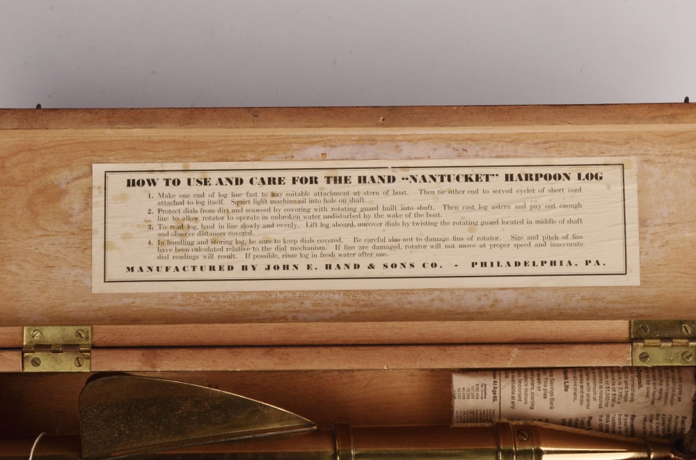 Rare, unused Harpoon Log with case – Hand, Nantucket, 19th century