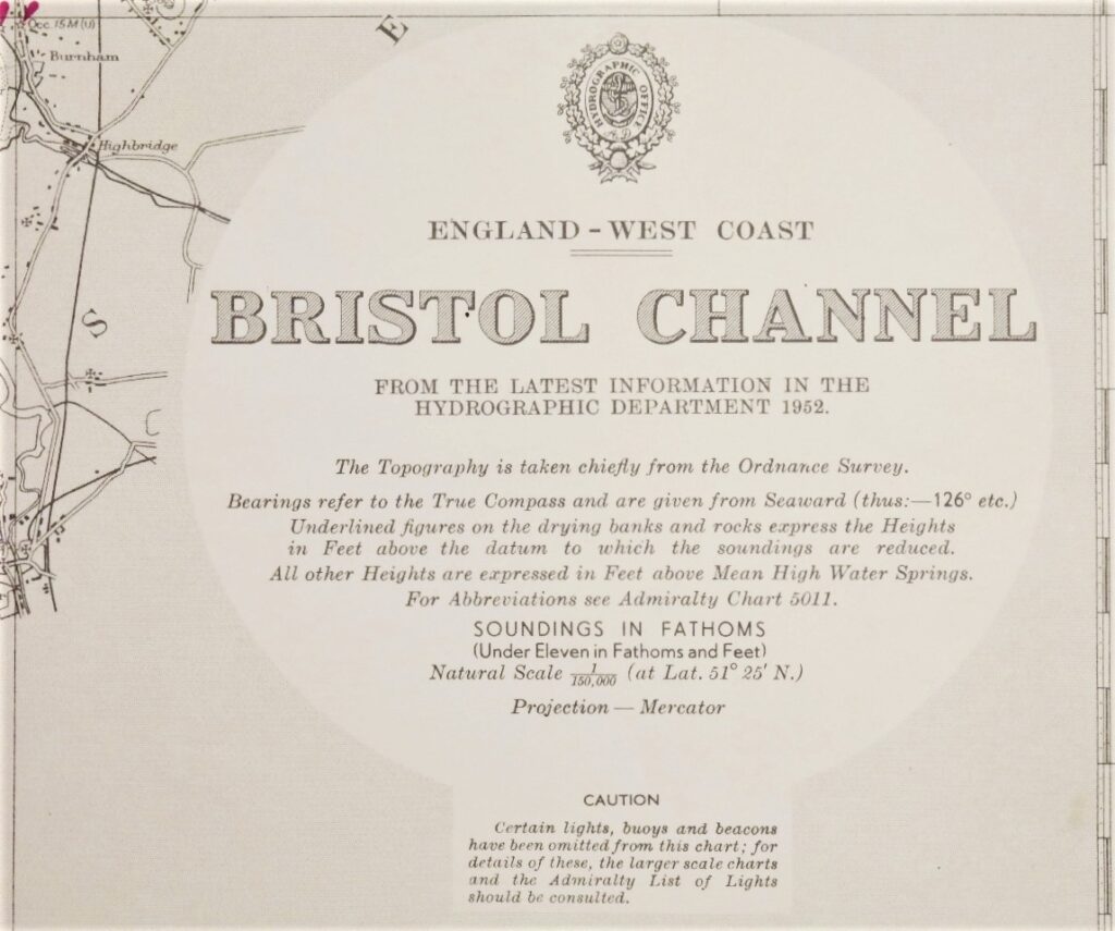Bristol Channel – England West Coast – British Admiralty Chart 1179, published in 1953