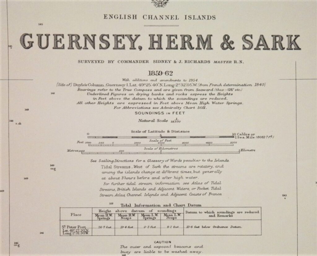 Guernsey, Herm & Sark – the English Channel Islands – British Admiralty Chart 262a, published 1862.