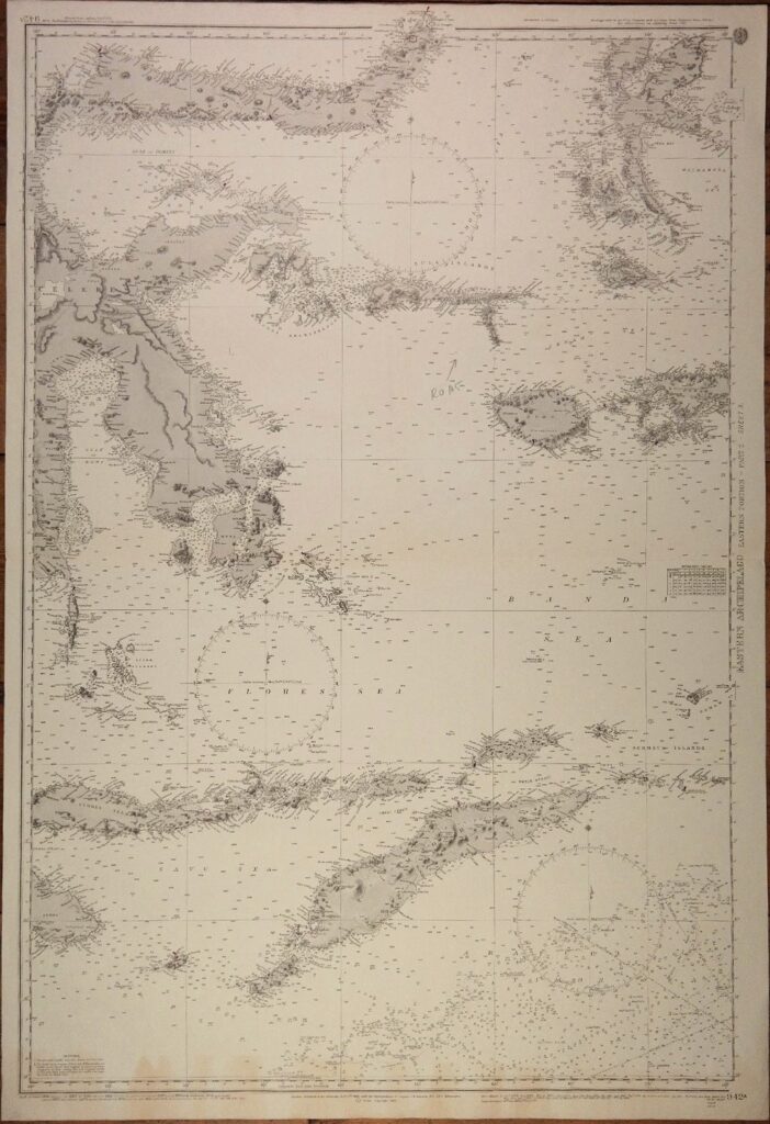 Dutch Indies – Western and Eastern portions of the Eastern Archipelago – British Admiralty Chart 941a/b and 942a/b in 4 sheets, published 1867 – 1920