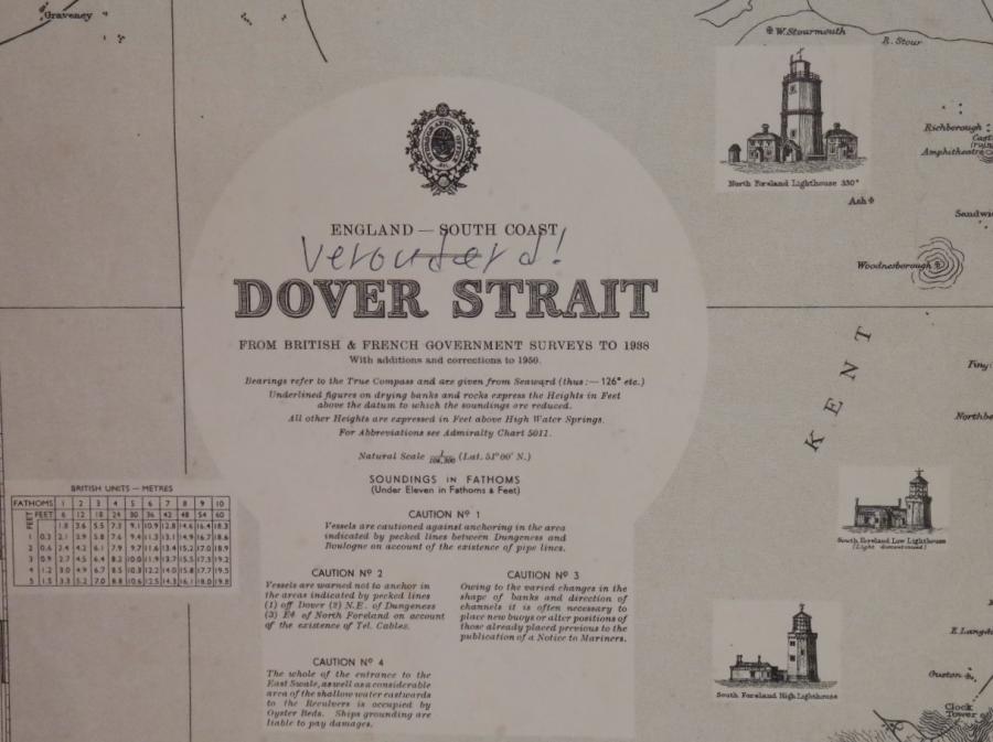 Dover Strait – England South Coast – British Admiralty Chart 1895, published in 1942