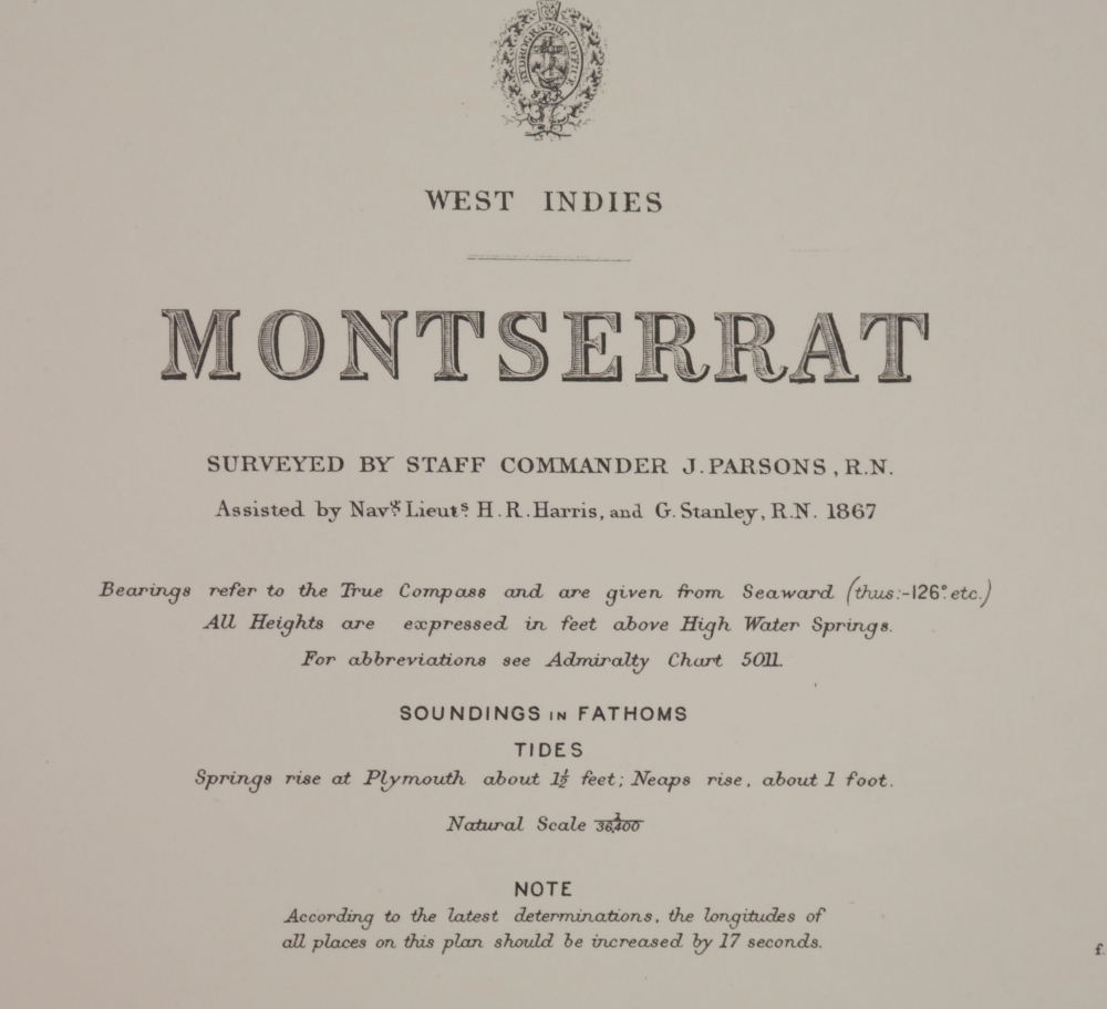 Monserrat – Plymouth Anchorages, West Indies – British Admiralty Chart 254, published in 1869