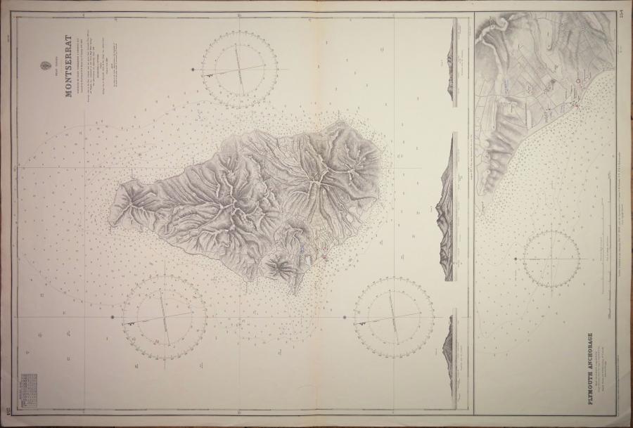 Monserrat – Plymouth Anchorages, West Indies – British Admiralty Chart 254, published in 1869