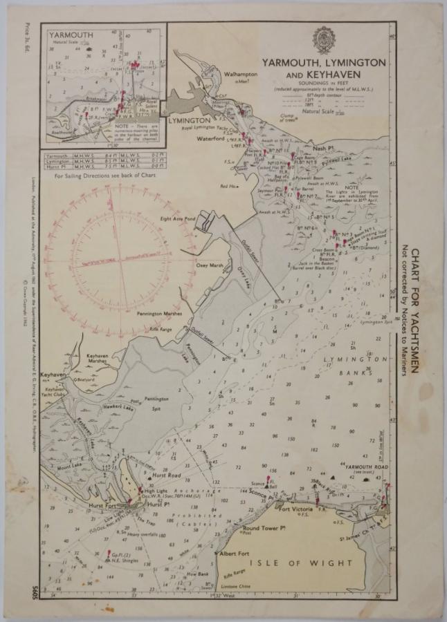 Yarmouth, Lymington and Keyhaven – Chart for Yachtsmen – British Admiralty Chart no. 5605, published in 1962