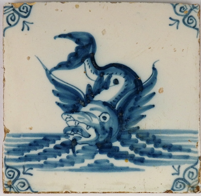 Sea Monster on a tile – Delft, Netherlands, 18th century
