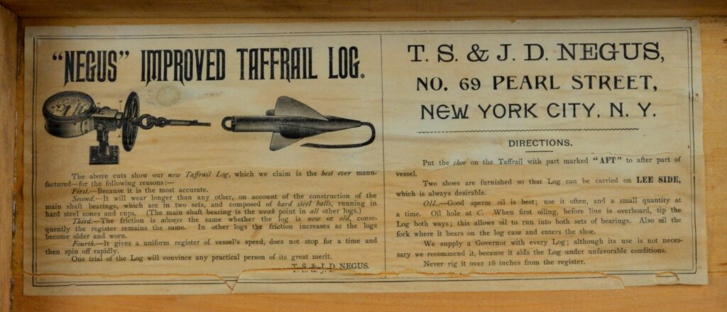 Negus improved Taffrail Log in wooden case – New York, ca. 1900