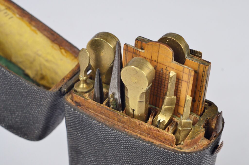 Shagreen cased chart work instruments – early 19th century