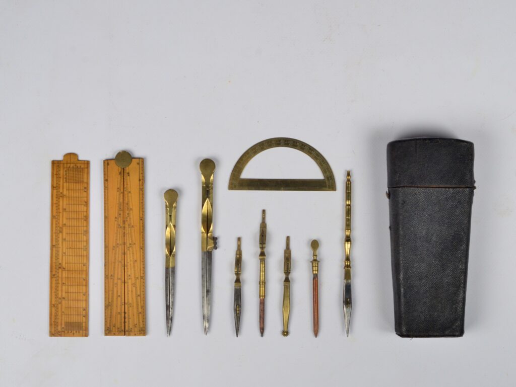 Shagreen cased chart work instruments – early 19th century