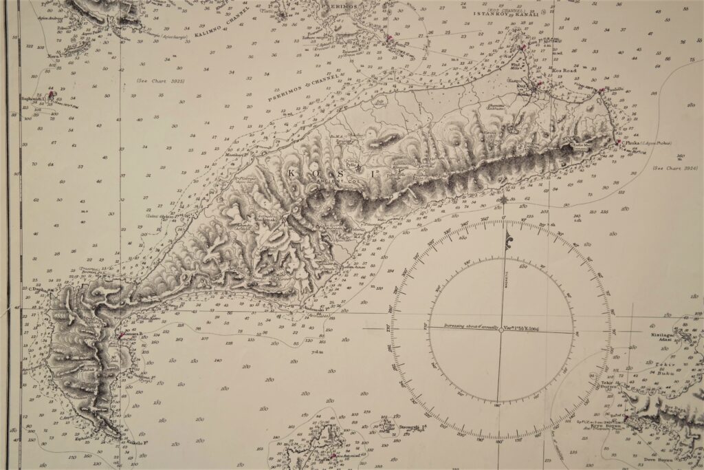 Greece – Island of Kos, Mediterranean British Admiralty Chart 1898, published in 1848
