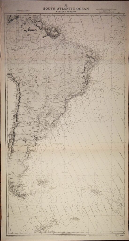 South Atlantic Ocean – Western Portion British Admiralty Chart 2202b, published in 1871