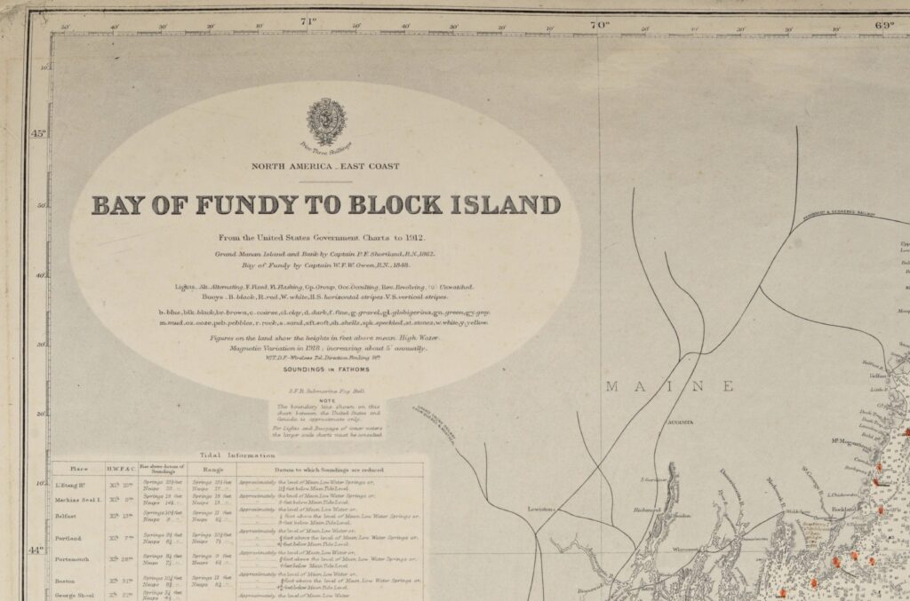United States East Coast – Block Island, Nantucket, Rhode Island British Admiralty Chart 2492, published 1887
