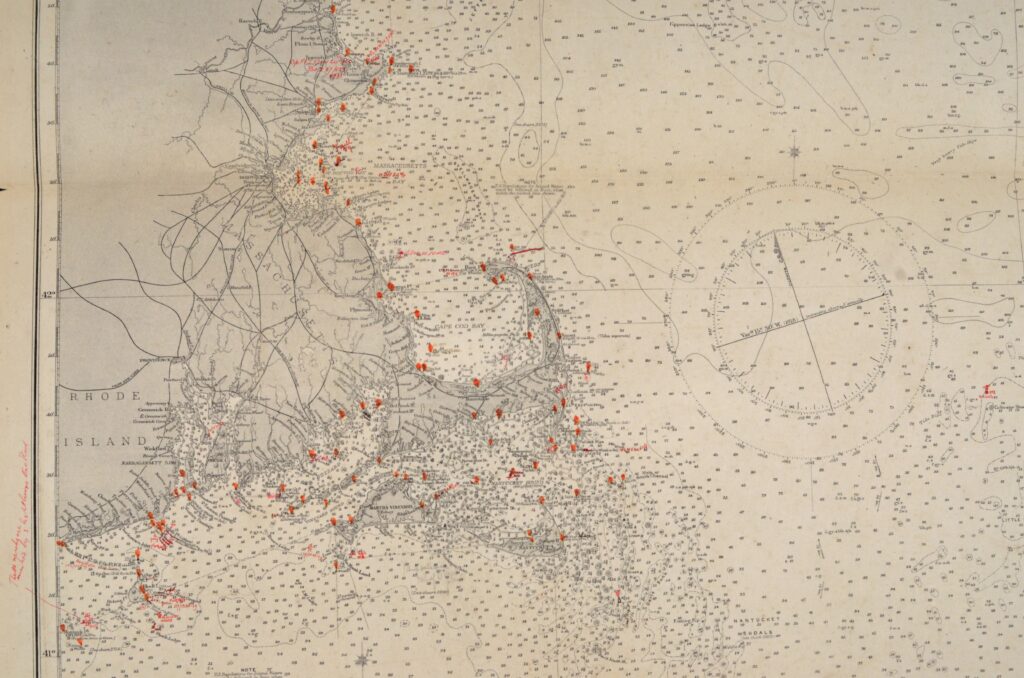 United States East Coast – Block Island, Nantucket, Rhode Island British Admiralty Chart 2492, published 1887