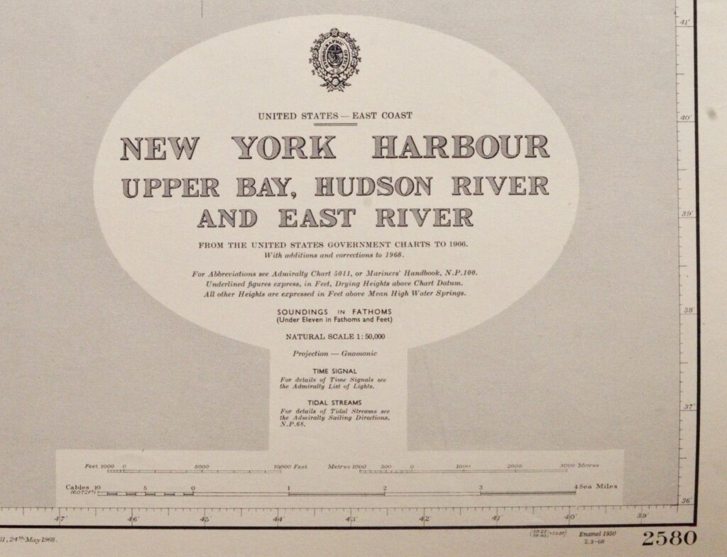 New York Harbour, Upper Bay – United States British Admiralty Chart 2580, published 1950