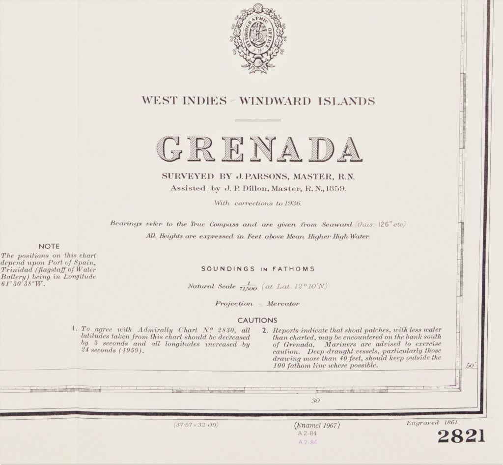 Granada, West-Indies – Windward Islands British Admiralty Chart 2821, published in 1861