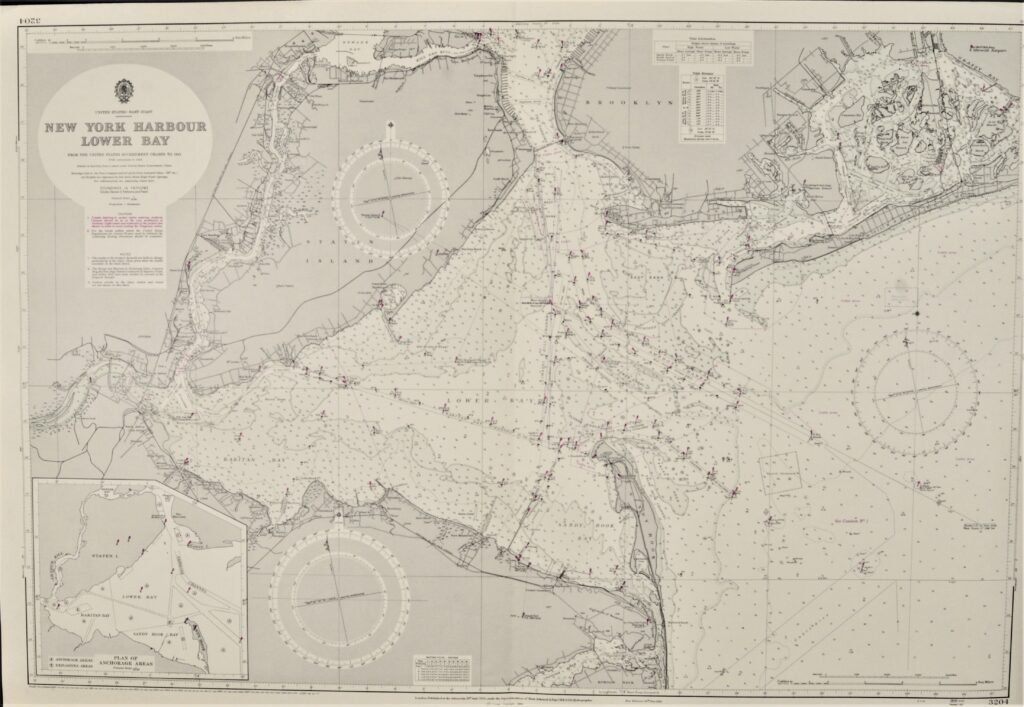 New York Harour, Lower Bay – United States British Admiralty Chart 3204, published 1950