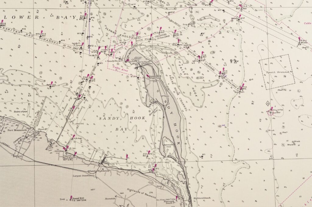 New York Harour, Lower Bay – United States British Admiralty Chart 3204, published 1950