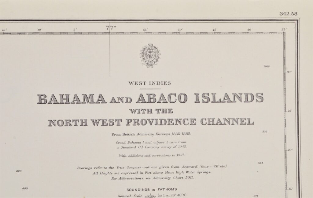 Bahama’s – West Indies British Admiralty Chart 399, published 1886