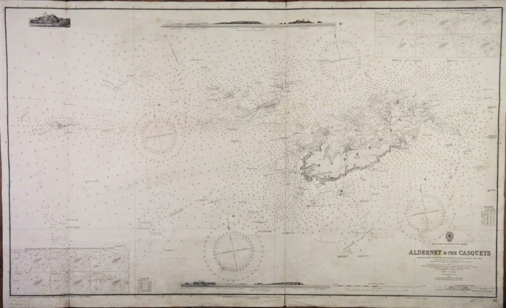 British British Admiralty Chart 60, published in 1865 English Channel Islands – Alderney & the Casquets