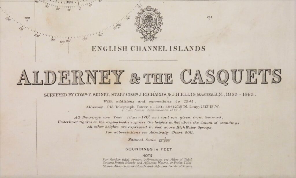 British British Admiralty Chart 60, published in 1865 English Channel Islands – Alderney & the Casquets