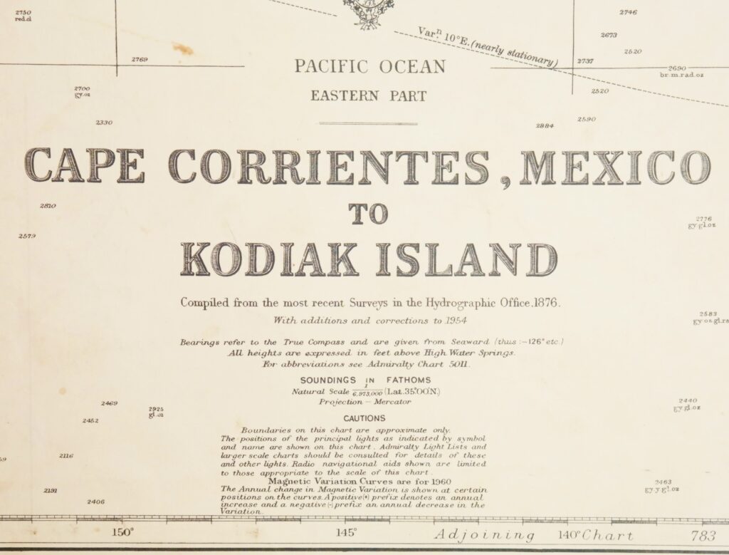 Pacific Ocean – West Coast USA British Admiralty Chart 787, published 1877