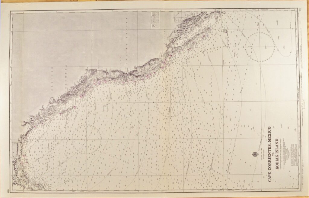 Pacific Ocean – West Coast USA British Admiralty Chart 787, published 1877