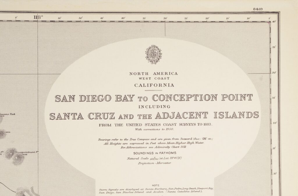 Los Angeles, California – Pacific Coast North America British Admiralty Chart 899, published 1885