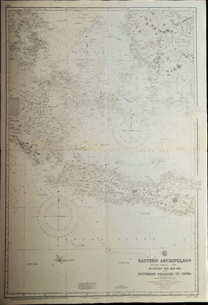 Eastern Archipelago – the Western and Eastern portions of the Dutch Indies British Admiralty Chart 941a/b and 942a/b in 4 sheets, published 1867 – 1920